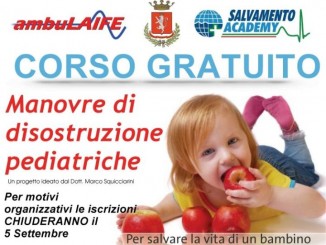 Manovre di disostruzione pediatrica, centinaia gli iscritti al corso